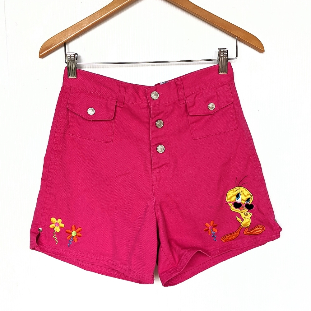 VINTAGE Looney Tunes Warner Bros Tweety Bird Hot Pink High Rise Shorts
